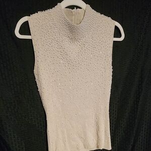 Pearled, Beaded, Shimmery ~Cream Sleeveless Top